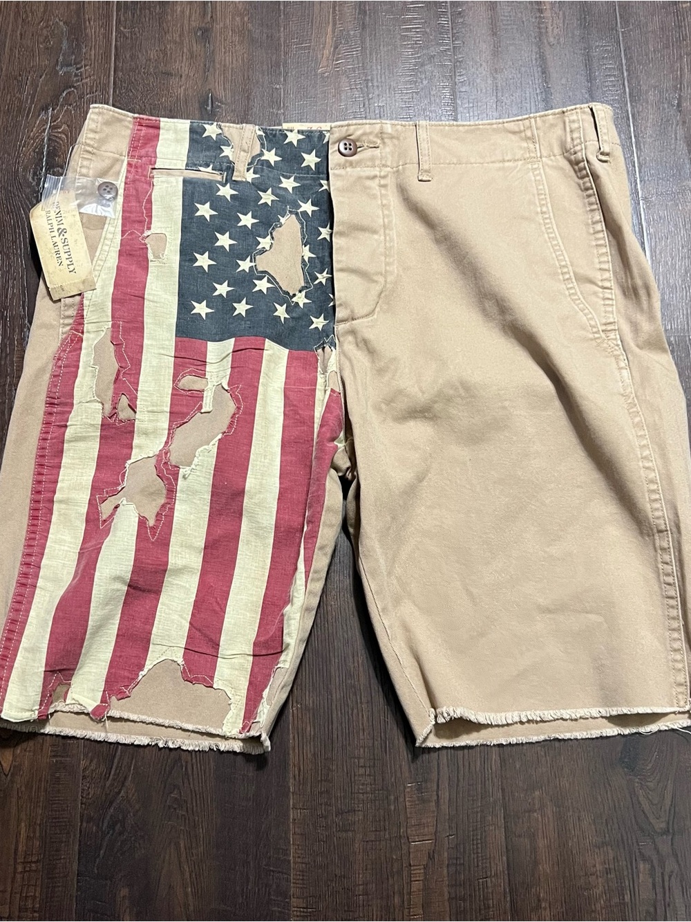 Denim & Supply Ralph Lauren Mens Size 36 Shorts Khaki US Flag